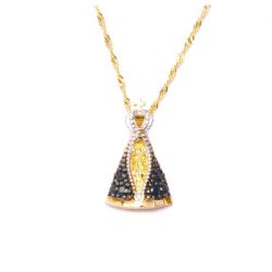 Colar Nsra. Aparecida com Safira Azul em Ouro 18 Kilates - 20452
